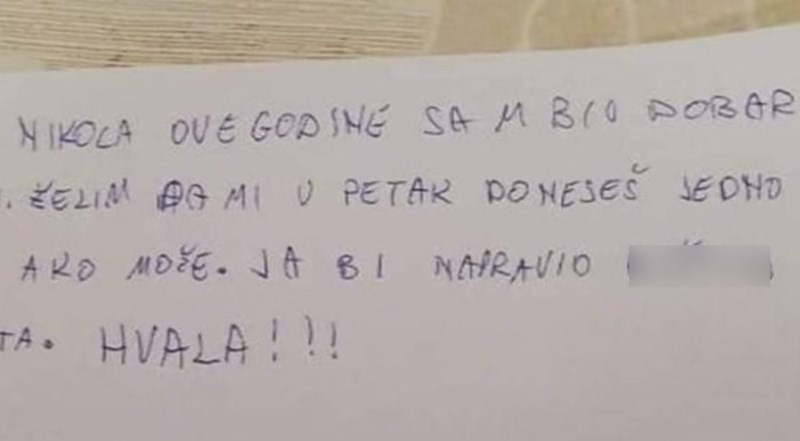 Dječak je morao napisati što želi od svetog Nikole, učiteljica je ostala u šoku kad je ovo vidjela