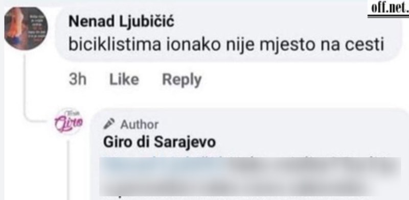 Napisao je da biciklistima nije mjesto na cesti, zbog sljedećeg komentara postao je legenda u regiji