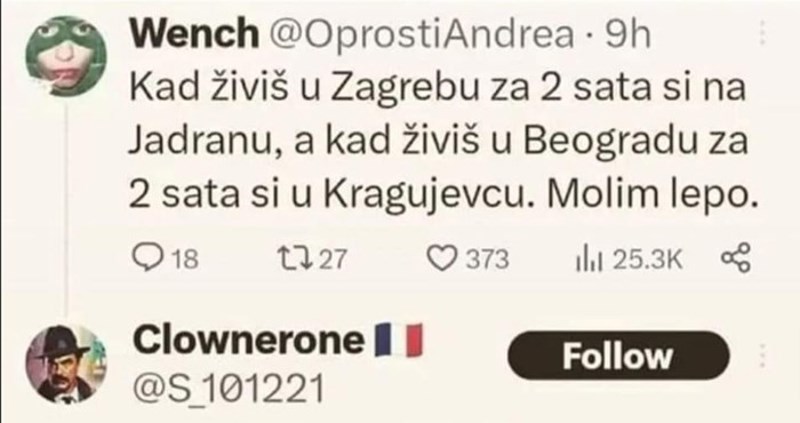Htjela je ispasti duhovita tvitom o Srbiji, a onda je tip u komentaru potpuno izdominirao
