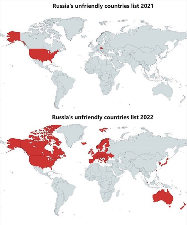 Ruski popis neprijateljskih zemalja 21021. i 2022.