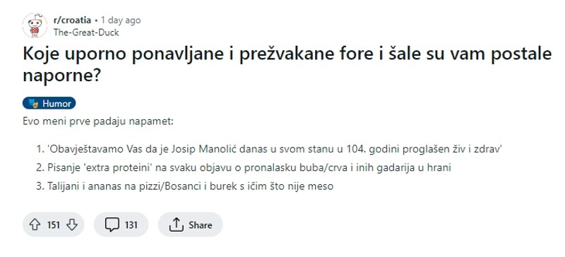 Ekipa na Redditu raspravlja o najgorim forama koje Hrvati stalno koriste, ima genijalnih primjera