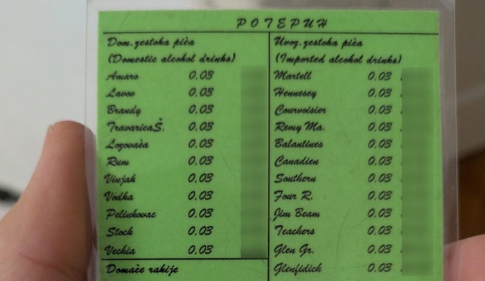 Tip je pronašao cjenik iz 2001. godine, iznenadit će vas koliko su pića koštala!