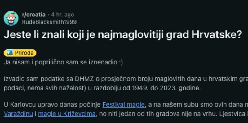 Netko je izvukao podatke o tome koji je najmaglovitiji grad Hrvatske, iznenadit će vas ljestvica