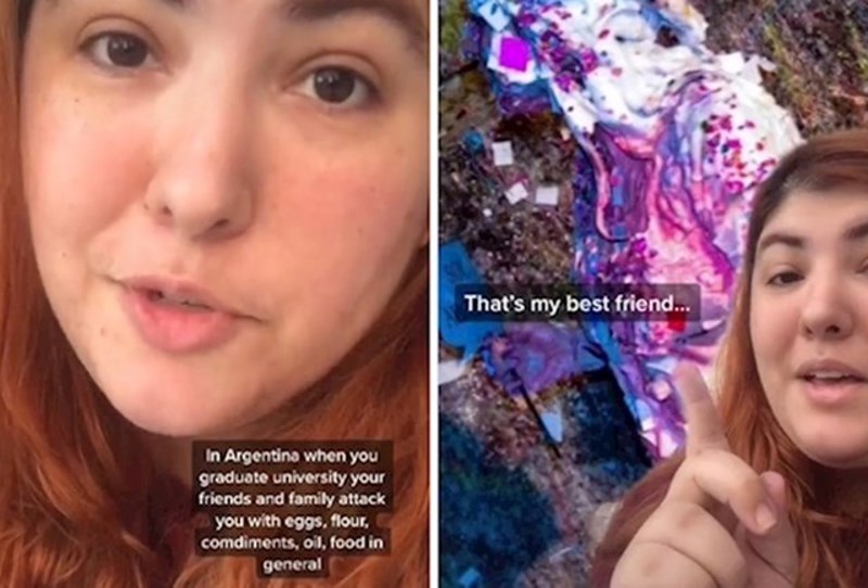 Osobu koja je upravo diplomirala u Argentini je normalno gađati hranom i bojama