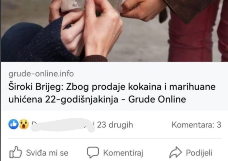 U BiH je zbog droge uhićena djevojka, ljudi se još smiju zbog izjave čovjeka u prvom komentaru