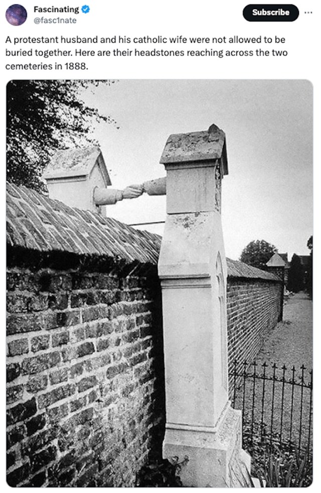 Protestant i katolkinja nisu smjeli biti pokopani na istom groblju pa su ovako to riješili