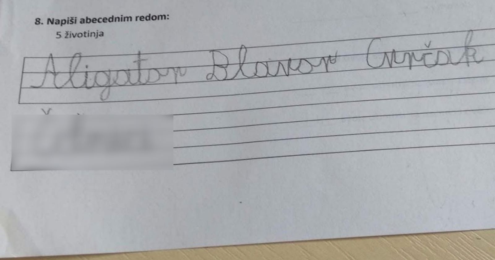 Dječak je morao napisati 5 životinja, morate vidjeti koju je zadnju nabrojao!