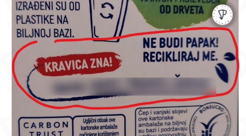 Ljudi su primijetili neobičnu poruku na ambalaži mlijeka, mnogima se ne sviđa što piše