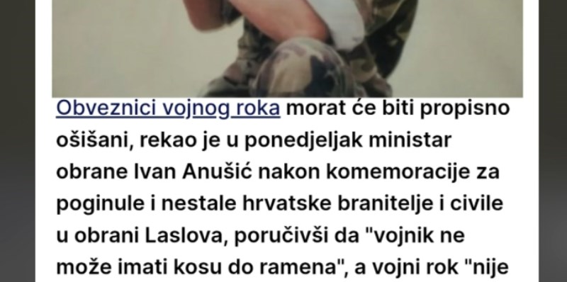 Ministar Anušić tvrdi da pravi vojnici moraju imati kratku kosu, ljudi masovno šeraju jednu fotku