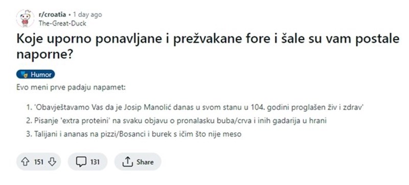 Ekipa na Redditu raspravlja o najgorim forama koje Hrvati stalno koriste, ima genijalnih primjera