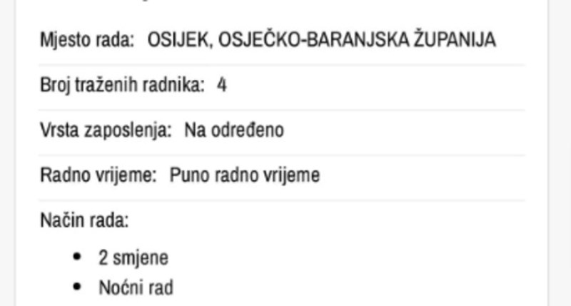 Masovno se dijeli oglas za posao iz Osijeka, ljudi pišu kako nije ni čudo da moramo uvoziti radnike