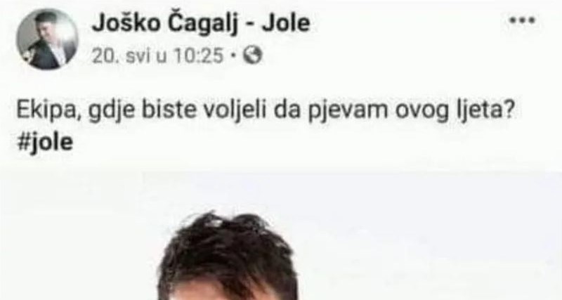 Jole je pitao fanove gdje bi voljeli da pjeva ovog ljeta, prvi odgovor je hitčina!