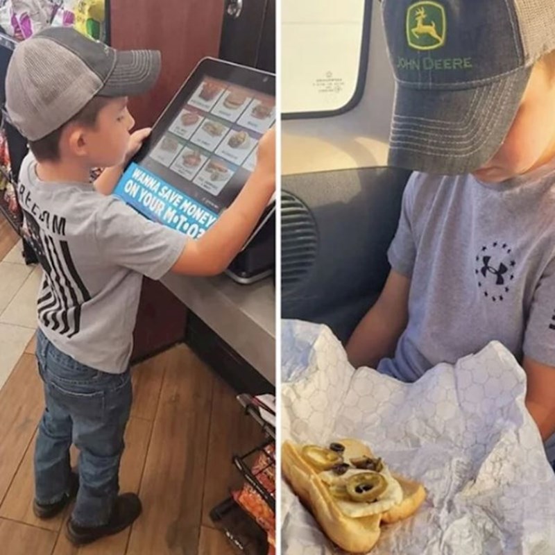 Inzistirao je da sam naruči hamburger. Dobio je kruh s maslinama