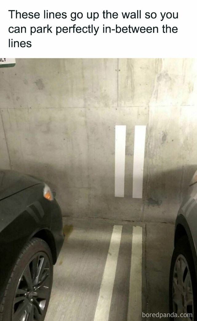 Parking linije se nastavljaju na zid da se lakše parkirati unutar linija
