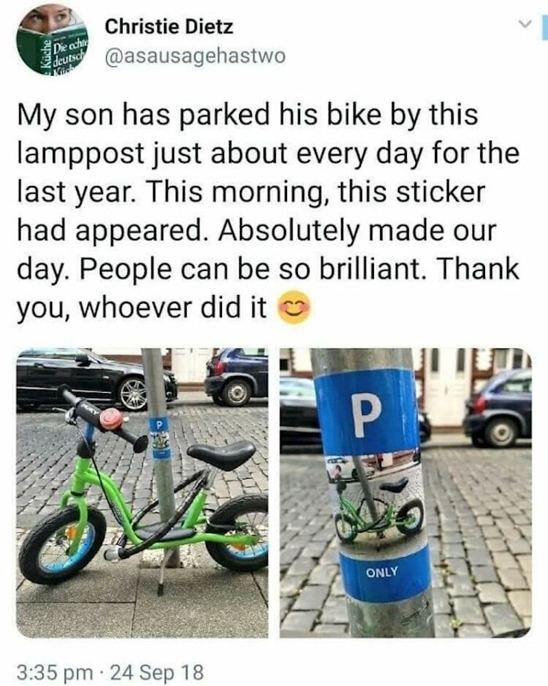 5. Sin je vezao bicikl za isti stup cijelu godinu. Jedan dan je na tom stupu osvanula ova naljepnica!