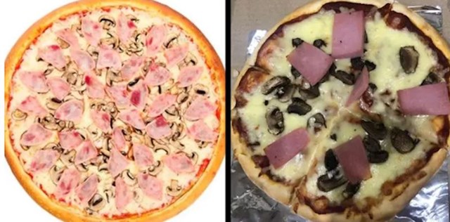 Pizza u cjeniku vs. pizza kada je naručiš