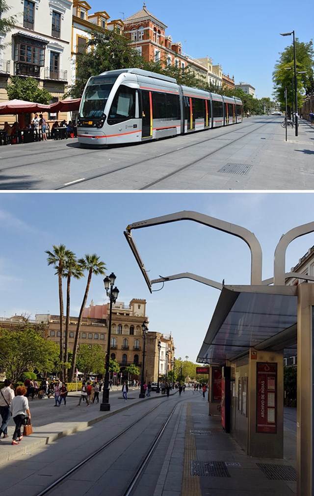 Tramvaji u Sevilli imaju baterije na brzo punjenje, stoga ne trebaju kontaktne mreže uz prugu. Baterije se pune oko 15 sekundi na svakoj stanici