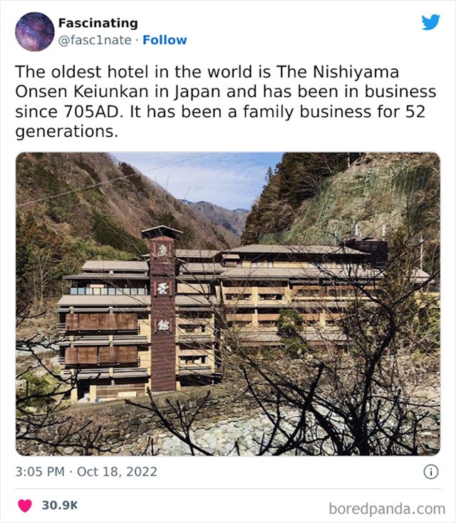 Najstariji hotel u svijetu nalazi se u Japanu i vodi ga ista obitelj već 52 generacije
