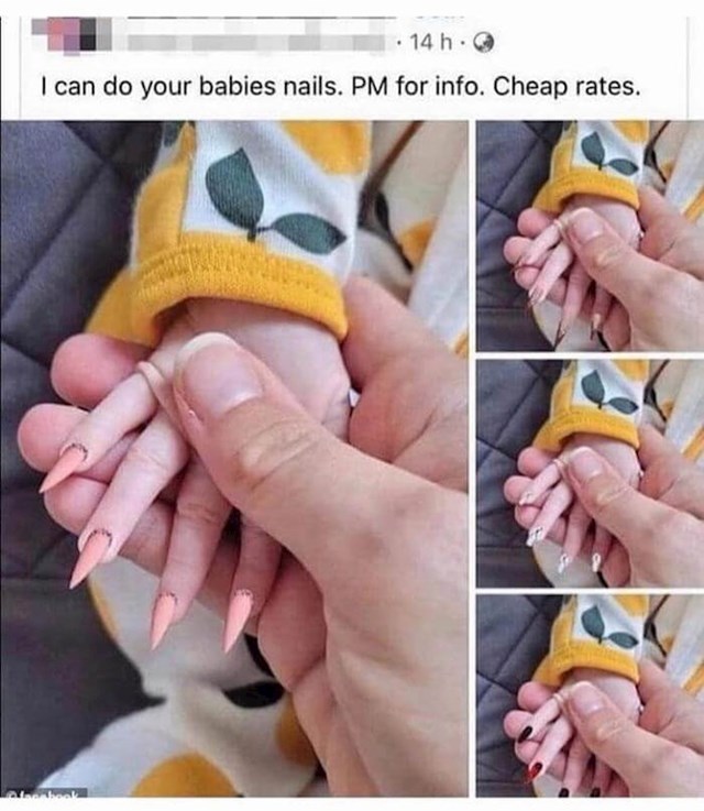 Facebook oglas za uslugu ugradnje umjetnih noktiju bebama. Svijetu treba jedan reset.