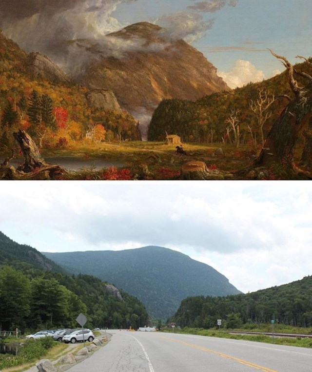 Pejzaž New Hampshirea 1839. (naslikao je Thomas Cole) i fotografija istog mjesta 2018.