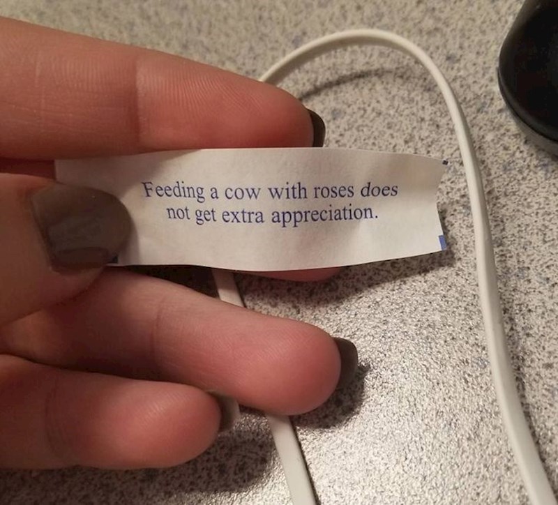 "Žena se naljutila jer joj je ovo bilo u kolačiću sreće koji sam joj poklonio. Kao da ja biram koja poruka ide unutra..."