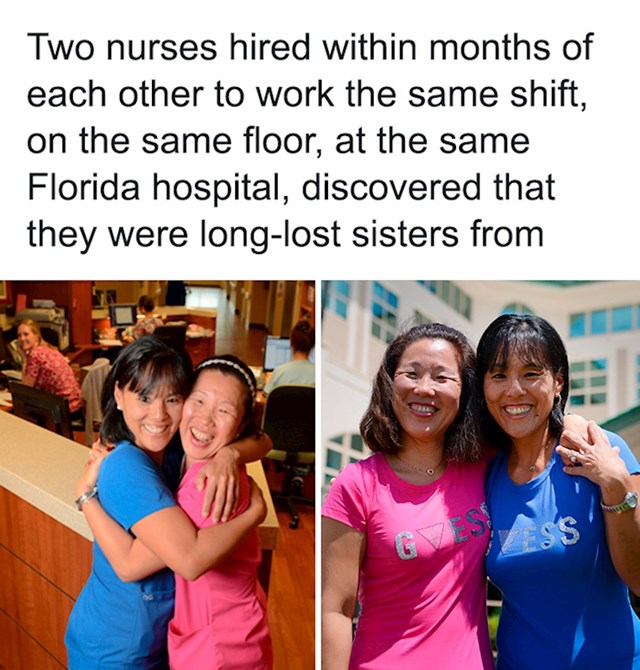 Sestre, koje je život nepošteno razdvojio u djetinjstvu, pronašle su se tako što su se zaposlile u istu bolnicu, na isti odjel, a čak su raspoređene u istu smjenu!