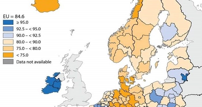 Mapa prikazuje udio mladih u Europi sa završenom srednjom školom, dosta država će vas iznenaditi
