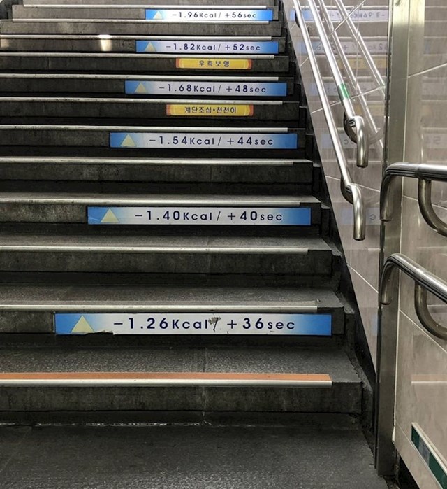 Svaka stepenica koju prijeđete označena je brojevima kalorija koje time gubite i sekundi života koje dobivate