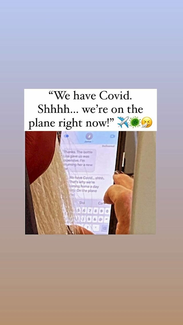 Putnica u avionu šalje nekome poruku da ima Covid19!
