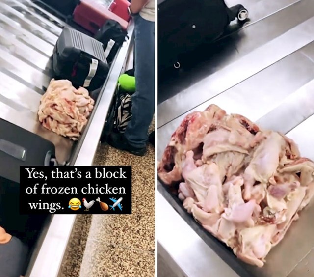 Smrznuta piletina na traci za prtljagu...