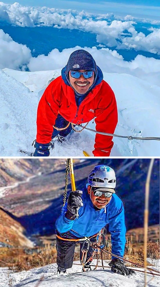 6. Kako mislite da bi ga nedostatak nogu trebao zaustaviti u planinarenju? Prva fotka- Mont Blanc, druga fotka- Jung-La-Pass.