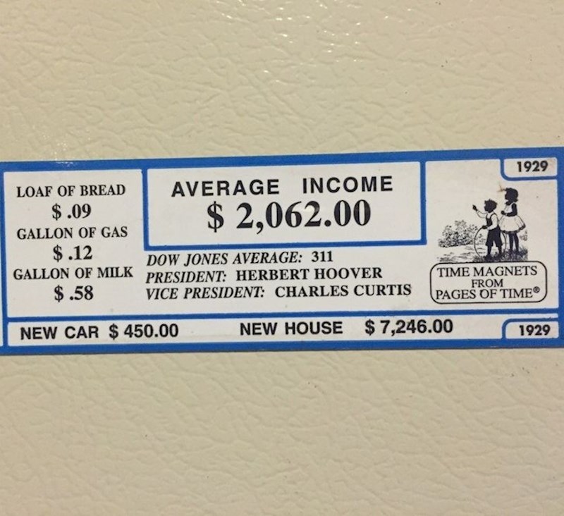 "Baka ima magnet na hladnjaku s troškovima života u SAD-u iz 1929. godine"