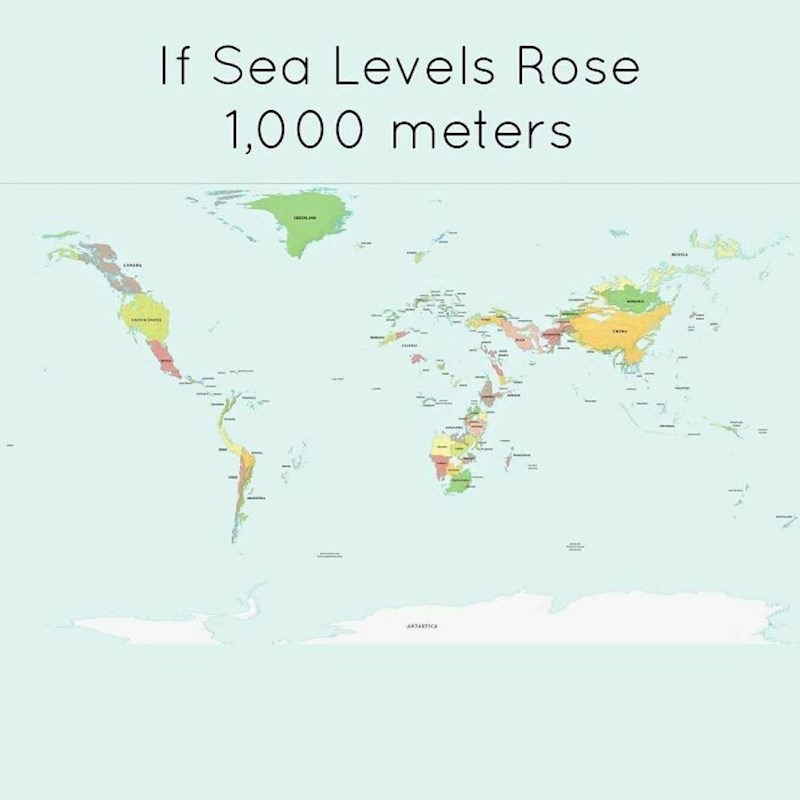 Koje bi zemlje ostale kada bi se razina mora podigla 1000 metara