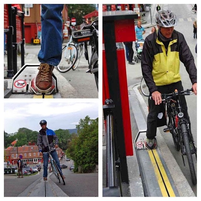 U nekim gradovima u Norveškoj postoje liftovi za bicikliste na zahtjevnim uzbrdicama