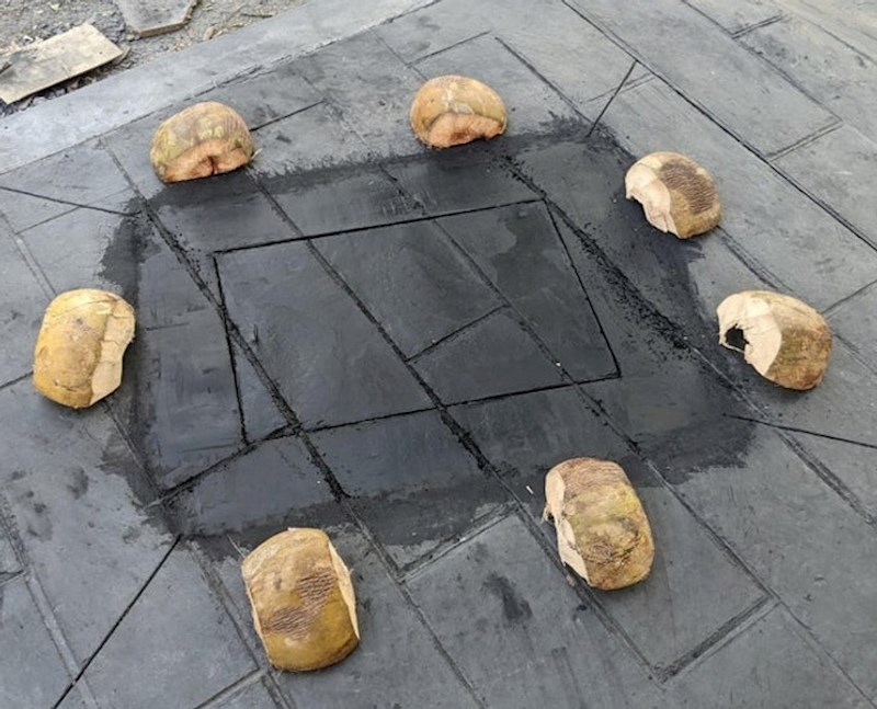 Kokosovim orasima poslužili su kao oznaka da se ne korača po ovoj ploči