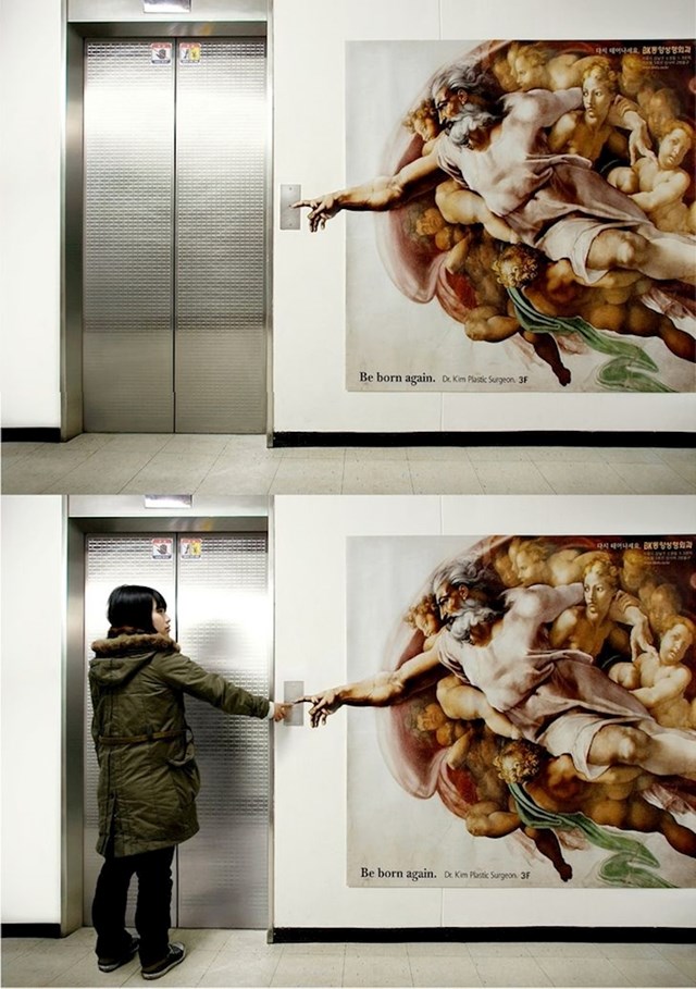 Klinika za estetsku kirurgiju ukomponirala je umjetničko djelo "Stvaranje Adama" u svoju reklamu, povezavši ga s mogućnošću ponovnog rođenja koju oni nude svojim pacijentima