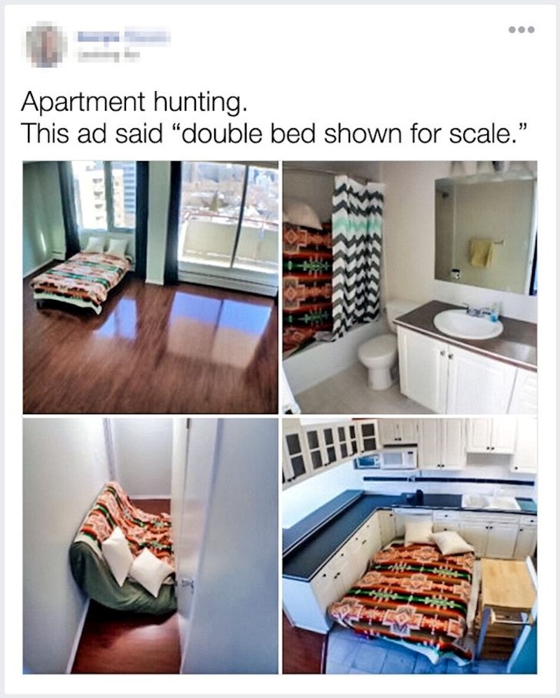 Ovi ljudi su koristili madrac za bračni krevet kao mjeru da bi zainteresirani kupci mogli percipirati veličinu prostora