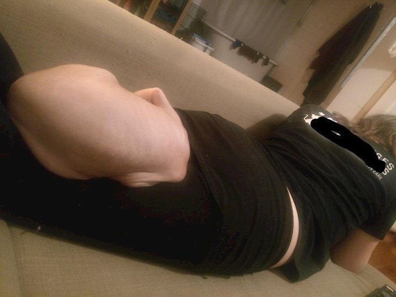 Ne, nije purica pred pečenje, već sfinks mačka odmara na svojoj vlasnici!