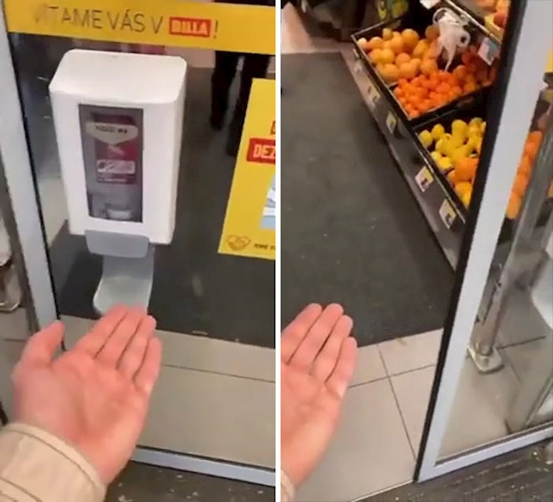 Stavili su dezinficijens na pokretna vrata i sad se pomiče kako mušterije približe ruku!