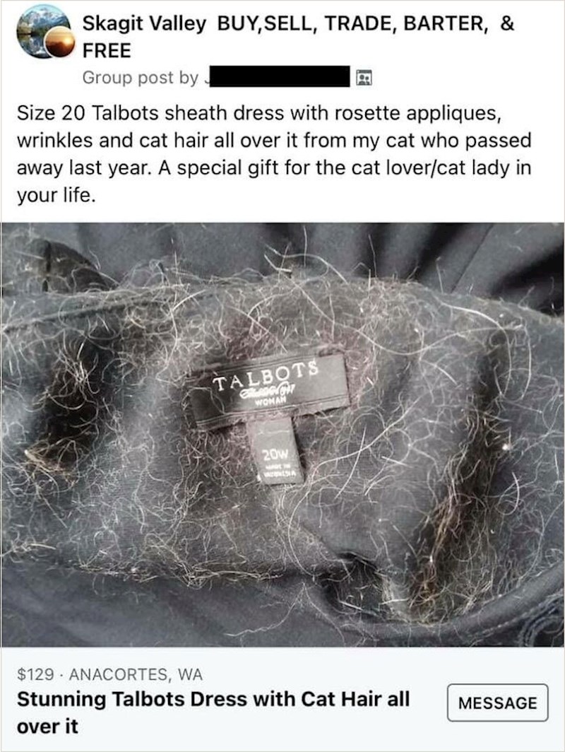 Haljina prekrivena dlakom mačke koja je uginula prije godinu dana. Još malo pa nestalo!