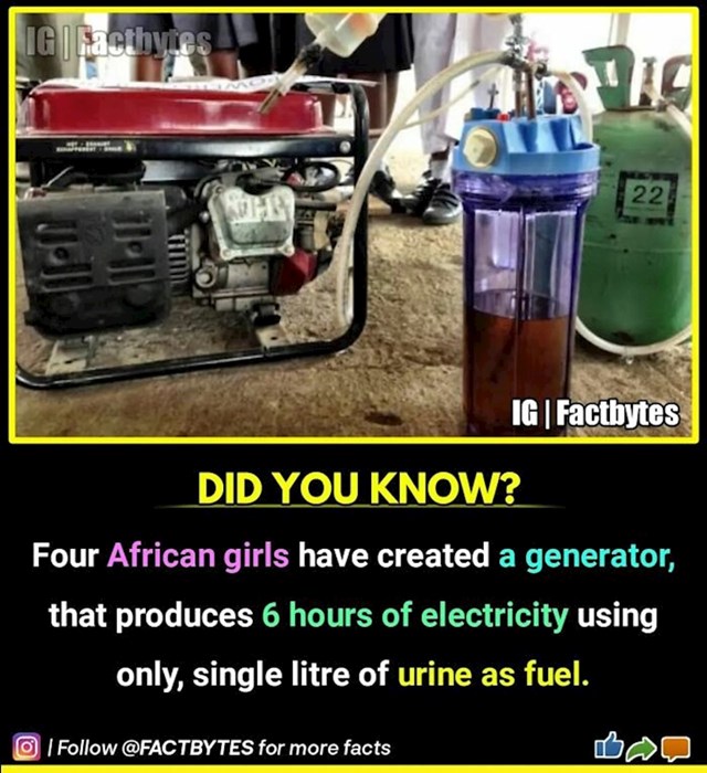 Četiri mlade Afrikanke izumile su generator koji od 1 litre mokraće može proizvesti električne energije za idućih 6 sati!