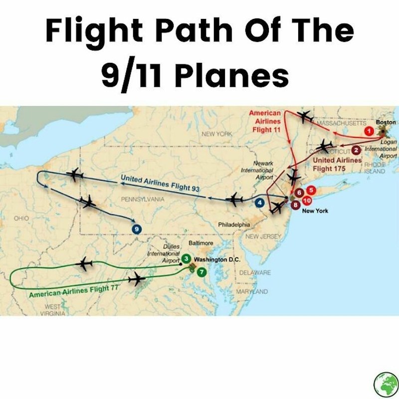 Putanje aviona koji su sudjelovali u napadu na SAD 11. rujna 2001.