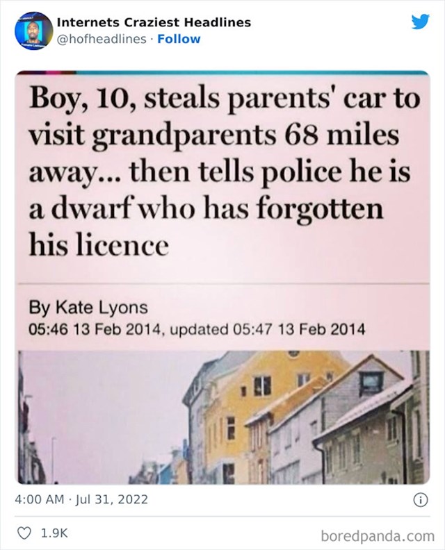 Desetogodišnji dječak ukrao roditeljima auto da bi posjetio baku i djeda, policiji rekao da je patuljak i da je zaboravio vozačku