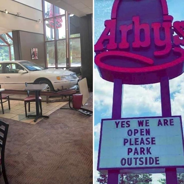 2. Nekoliko dana prije, auto se zabio u Arby's. Ovo je njihova reklama nakon nezgode