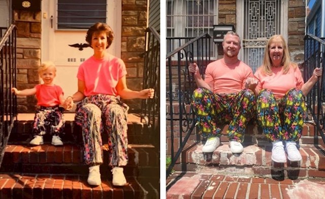 1991. i 2021. majka i sin ispred kuće u kojoj je on rođen