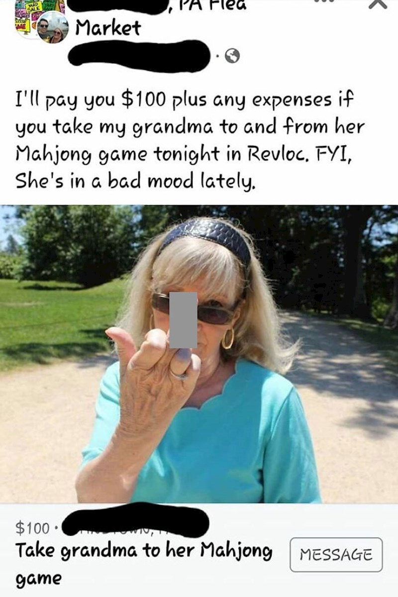 Plaća 100 dolara onome tko će mu odvesti baku na Mahjong jer je nepodnošljiva zadnjih dana