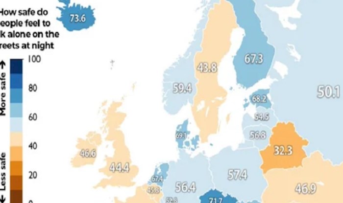 Mapa prikazuje razinu sigurnosti država u Europi; pogledajte s kim se Hrvatska našla bok uz bok