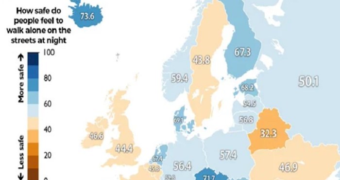 Mapa prikazuje razinu sigurnosti država u Europi; pogledajte s kim se Hrvatska našla bok uz bok