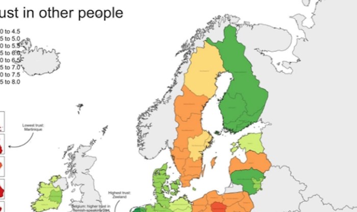 Karta prikazuje koliko povjerenja Europljani imaju u ljude oko sebe, Hrvatski rezultati su porazni