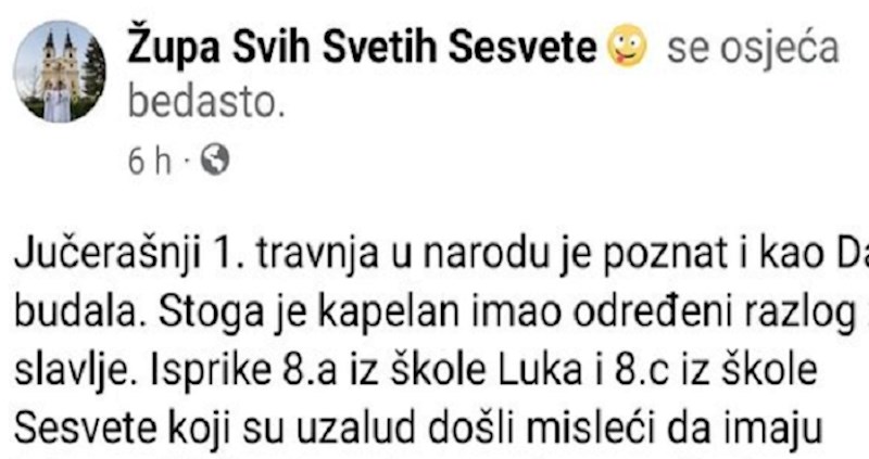 Širi se urnebesna isprika kapelana iz Sesveta, morate vidjeti koju foru je prodao za 1. travnja